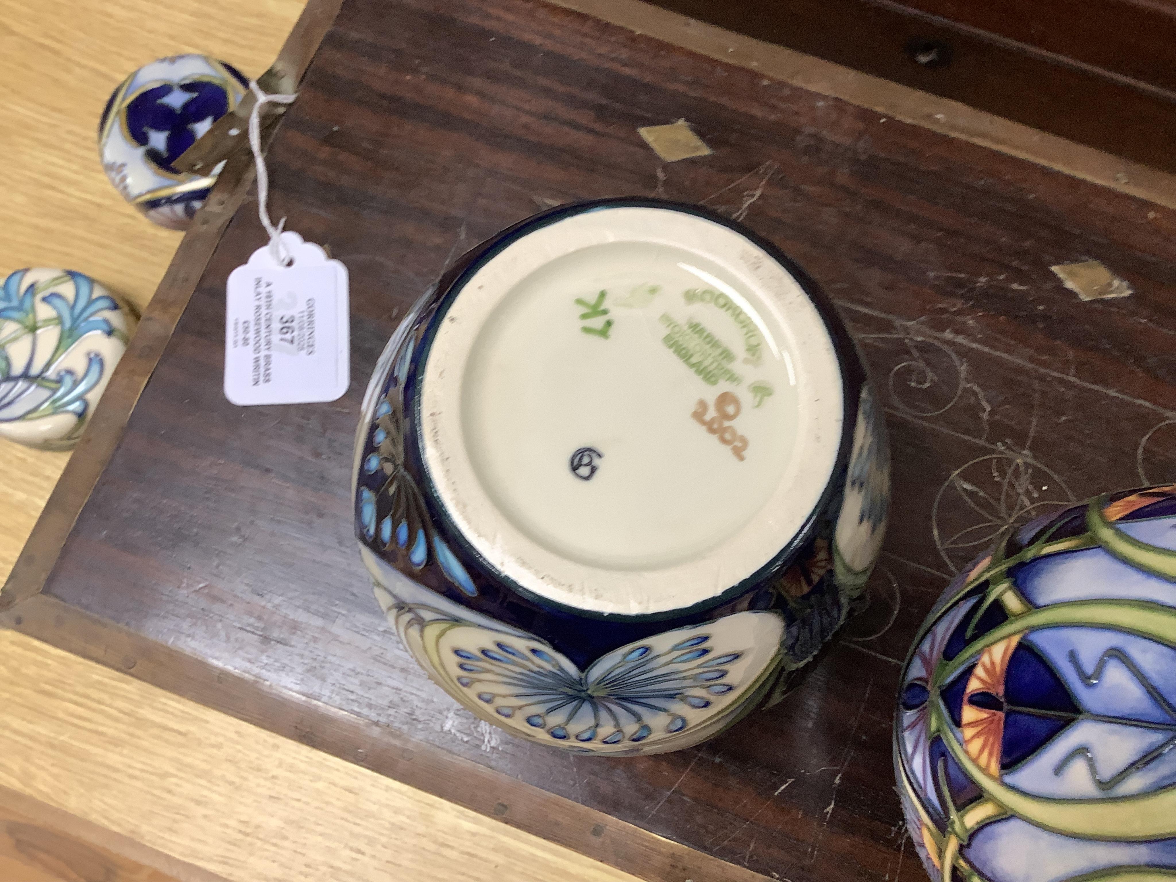 Four Moorcroft ginger jars and covers - ‘Midnight Blue’, ‘Inula’, ‘Sonans’ and ‘Gustav Augusta’ (4) 17cm high